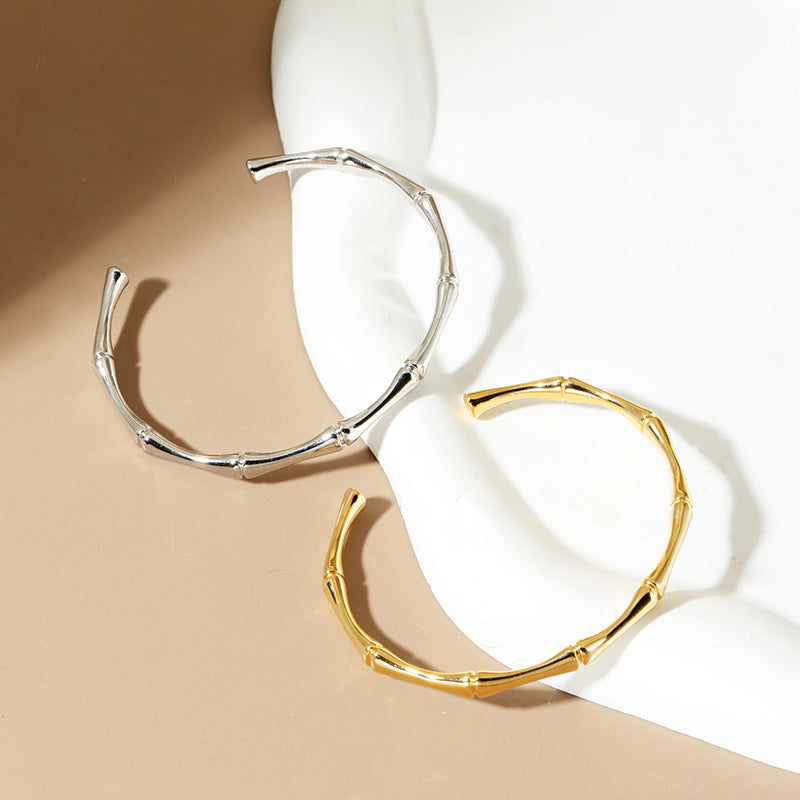 S925 Sterling Silver Minimalist Bamboo Joint Bangle