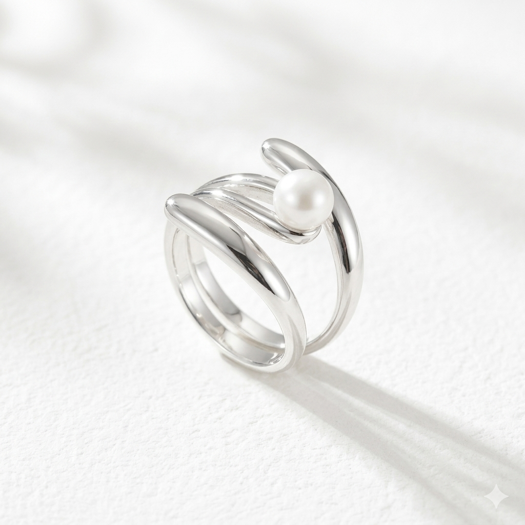S925 Sterling Silver Irregular Sculptural Pearl Ring