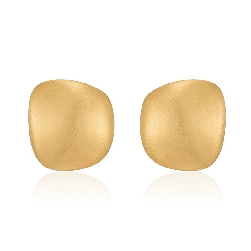 Brushed Square Gold Stud Earrings for Everyday Workwear