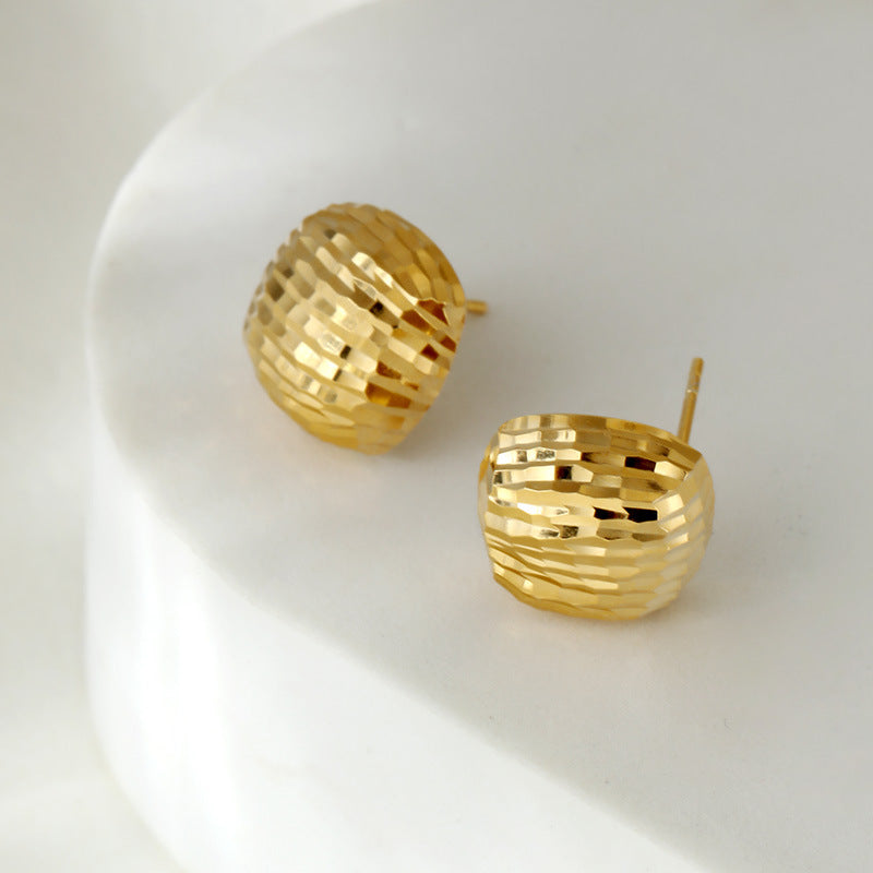 S925 Sterling Silver Diamond-Cut Faceted Stud Earrings