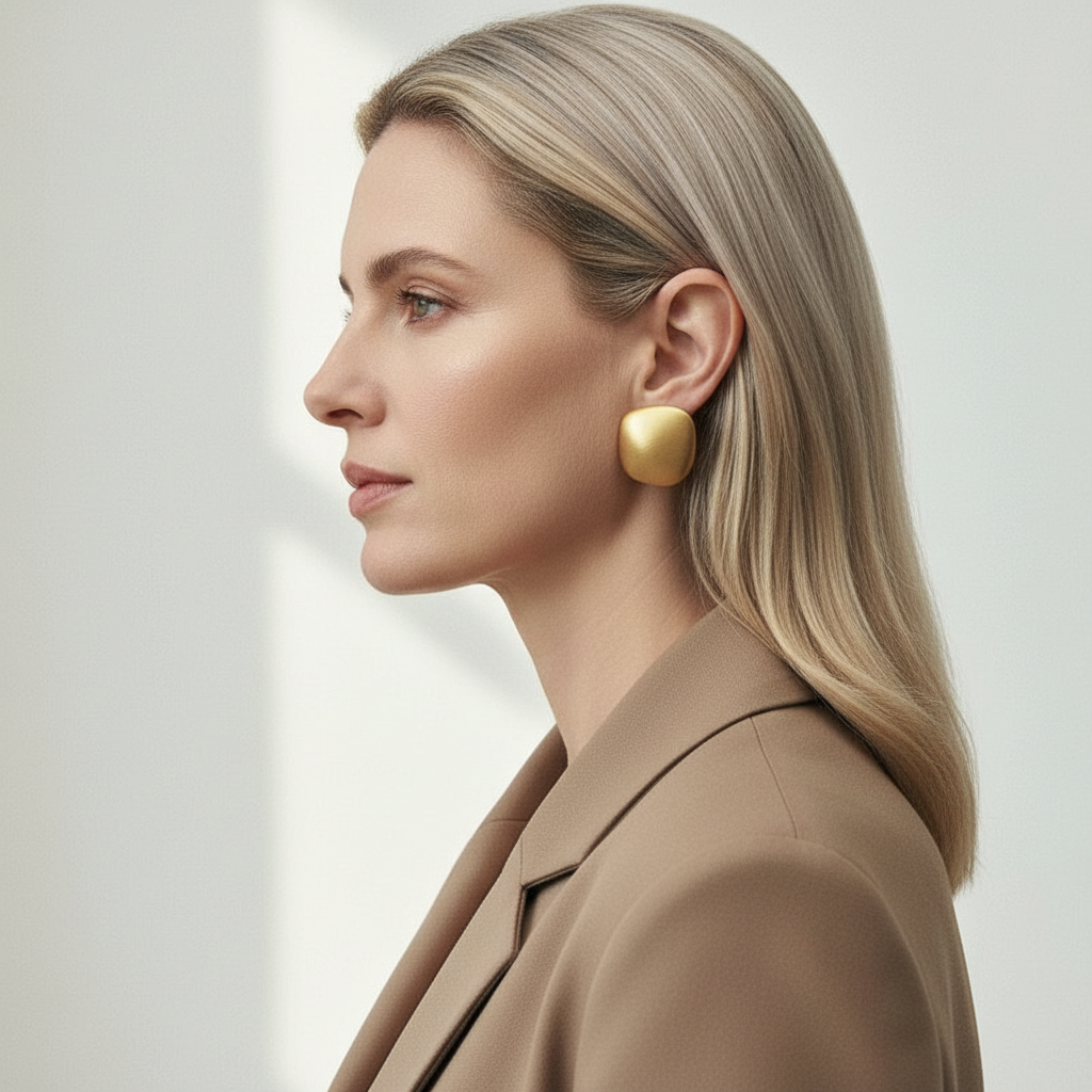 Brushed Square Gold Stud Earrings for Everyday Workwear