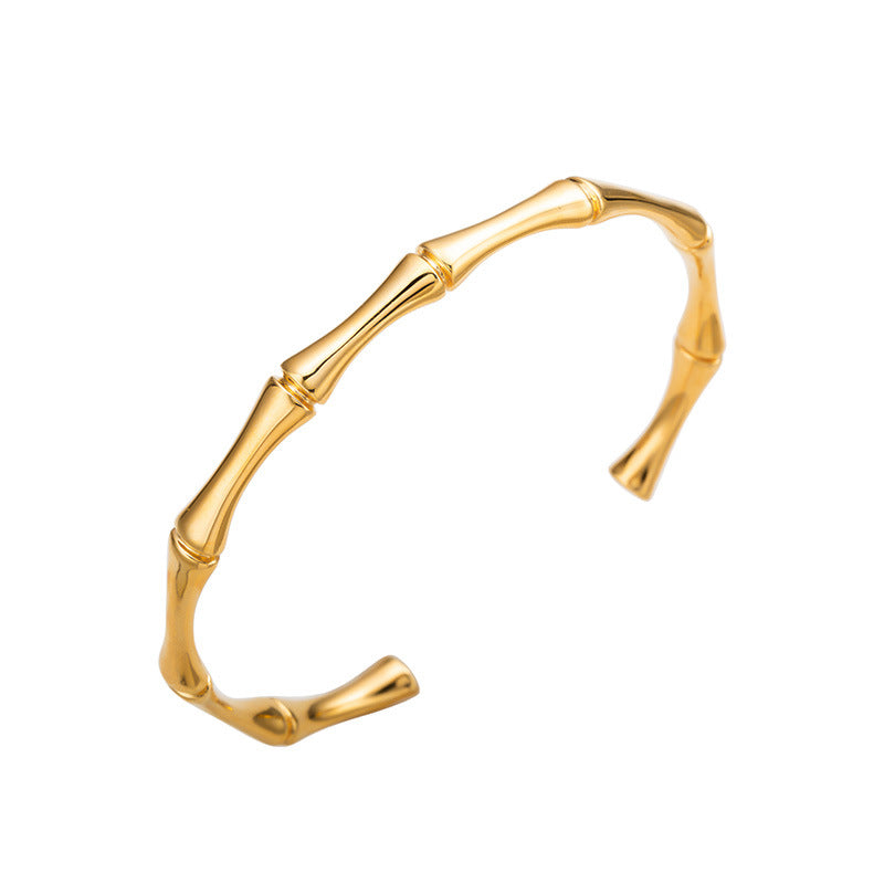 S925 Sterling Silver Minimalist Bamboo Joint Open Cuff Bangle for Women