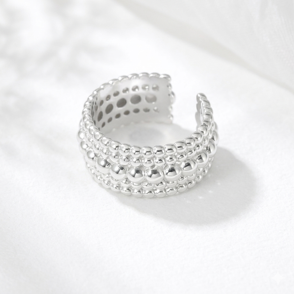 S925 Sterling Silver Layered Bubble Grid Ring