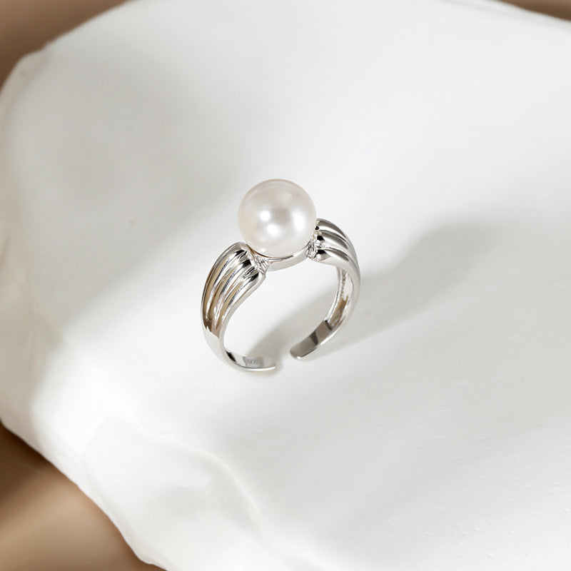 Designer Trendy Crystal Pearl Inlaid Opening Ring