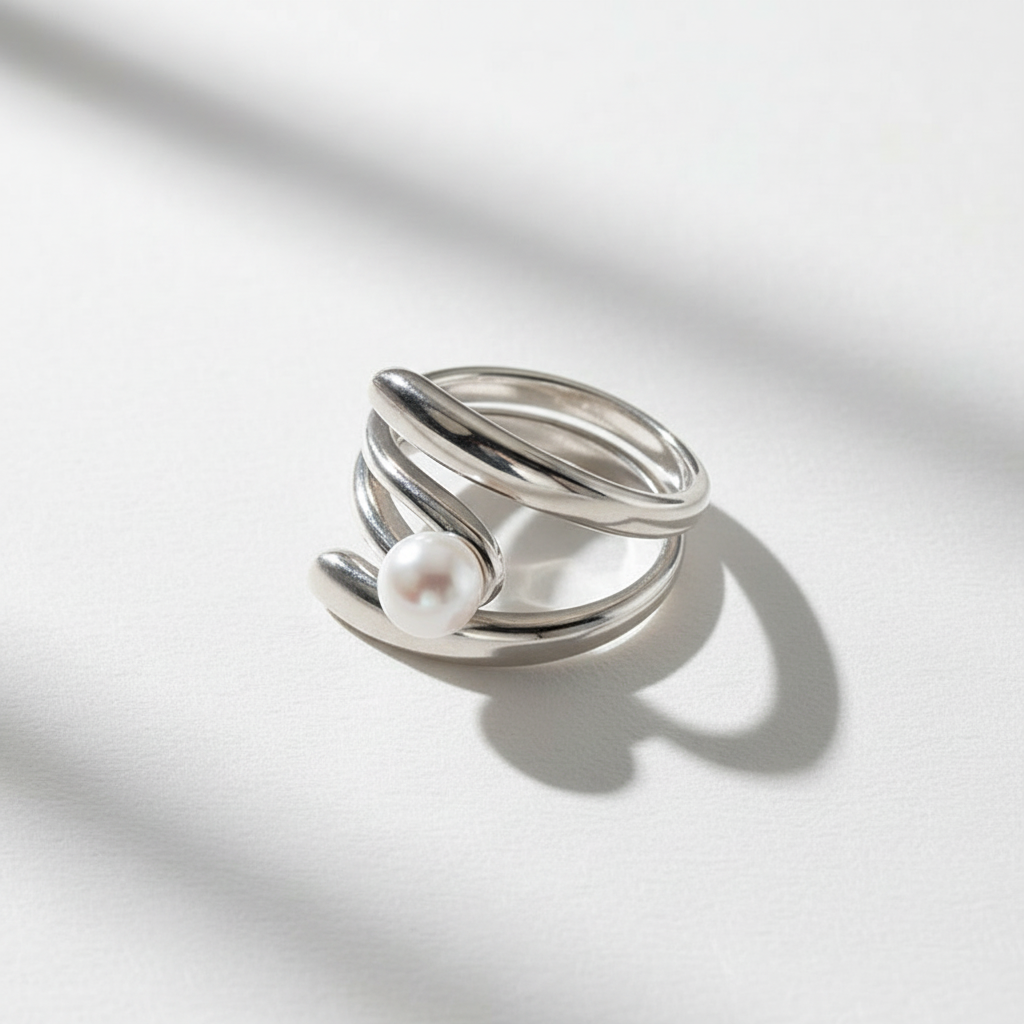 S925 Sterling Silver Irregular Sculptural Pearl Ring