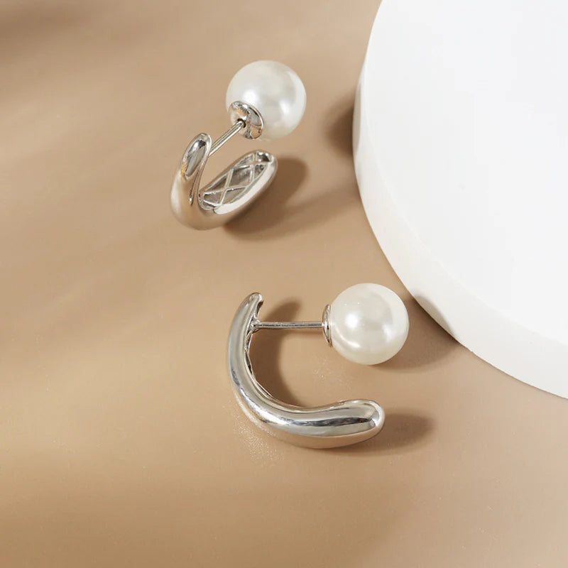 Elevate Your Elegance with Silver Plated and Faux Pearl Stud Earrings