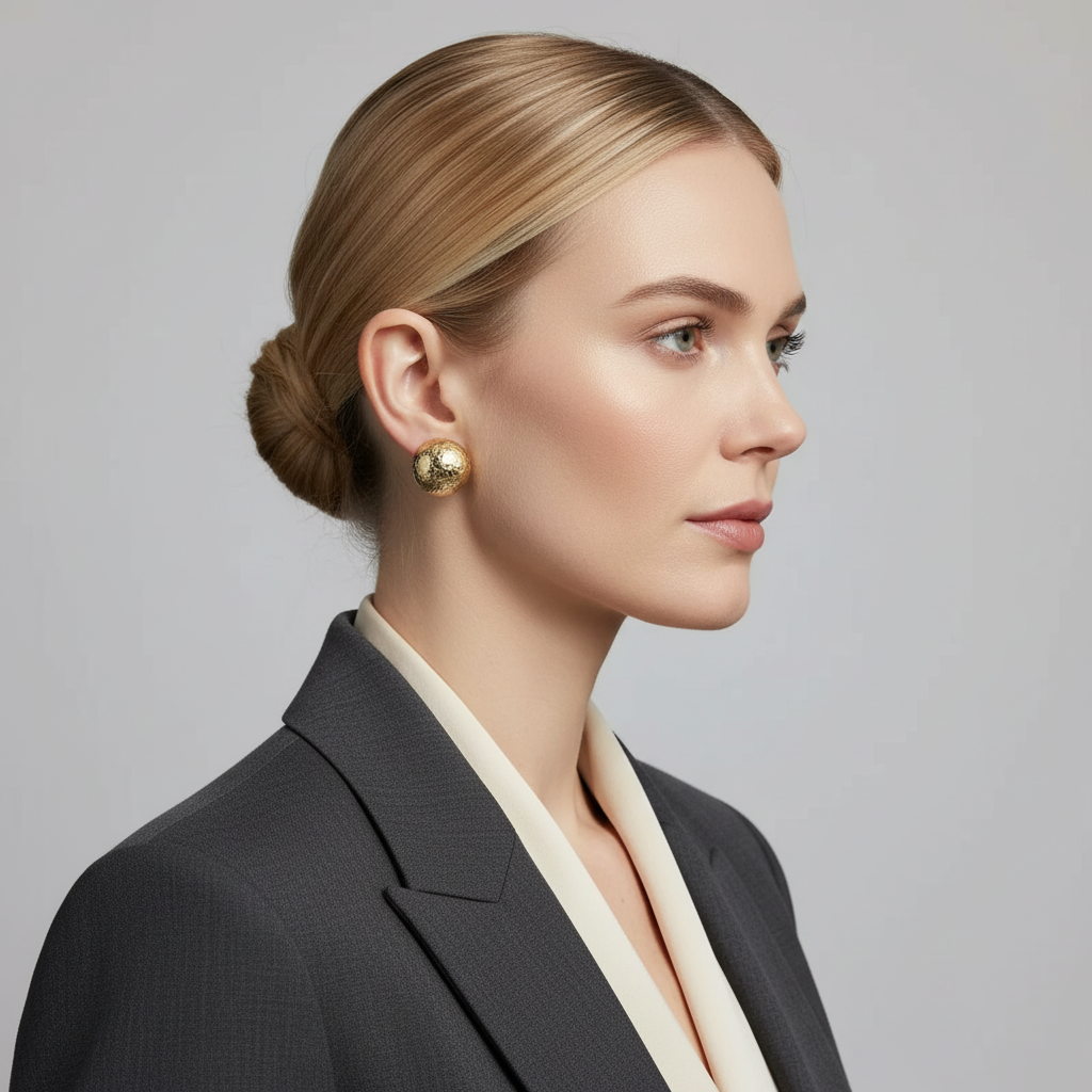 Textured Half-Circle Gold Stud Earrings for Everyday Workwear