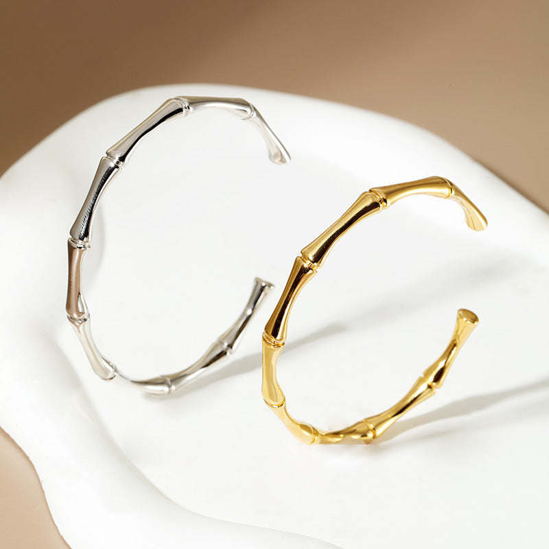 S925 Sterling Silver Minimalist Bamboo Joint Bangle