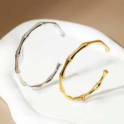 S925 Sterling Silver Minimalist Bamboo Joint Bangle