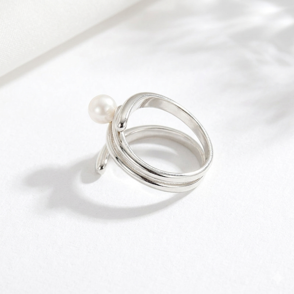 S925 Sterling Silver Irregular Sculptural Pearl Ring