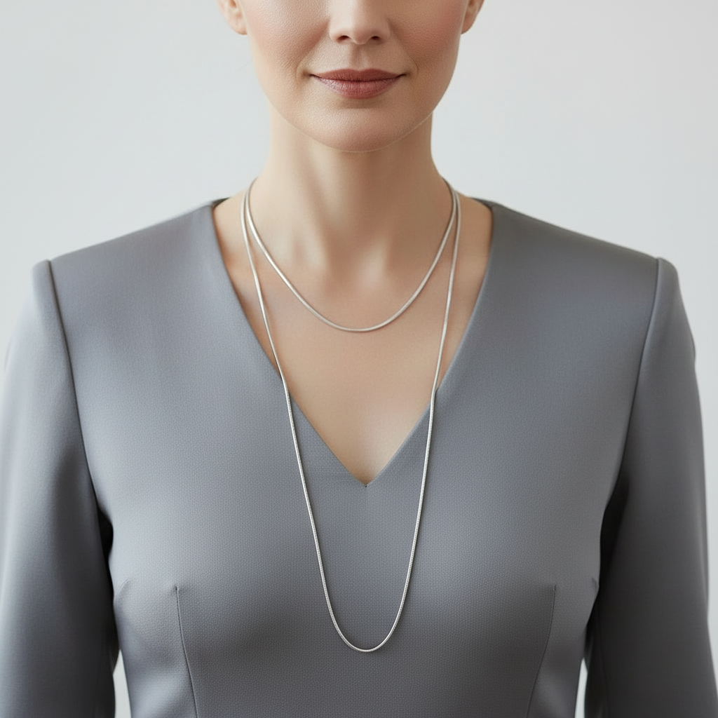 Sterling Silver Long Serpentine Chain Necklace
