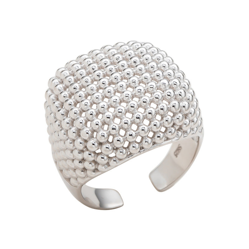 S925 Sterling Silver Bold Bubble Lattice Open Band Statement Ring for Minimalist Styling