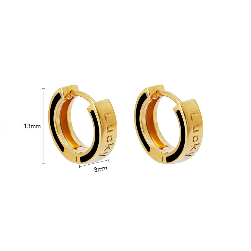 S925 18k Gold Plated Hoop Earrings with Black Glaze