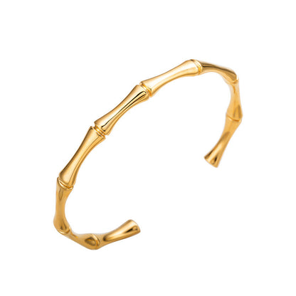 S925 Sterling Silver Minimalist Bamboo Joint Open Cuff Bangle for Women