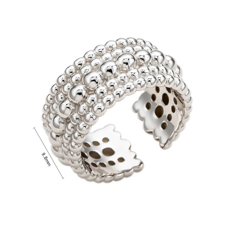 S925 Sterling Silver Layered Bubble Grid Ring