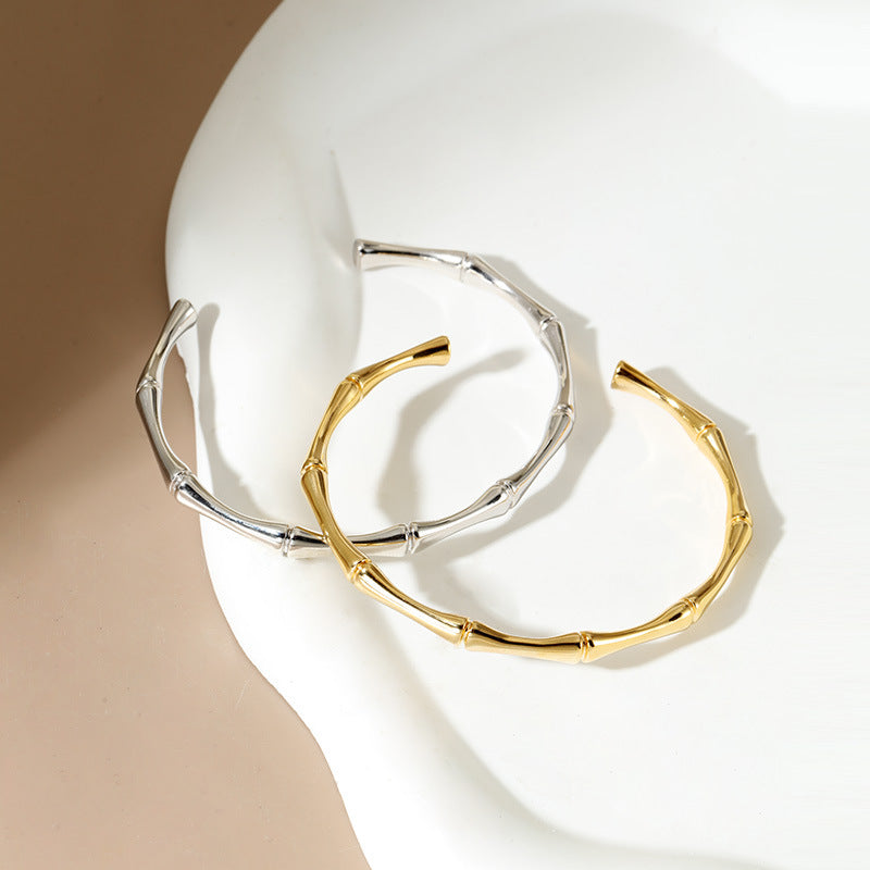 S925 Sterling Silver Minimalist Bamboo Joint Bangle