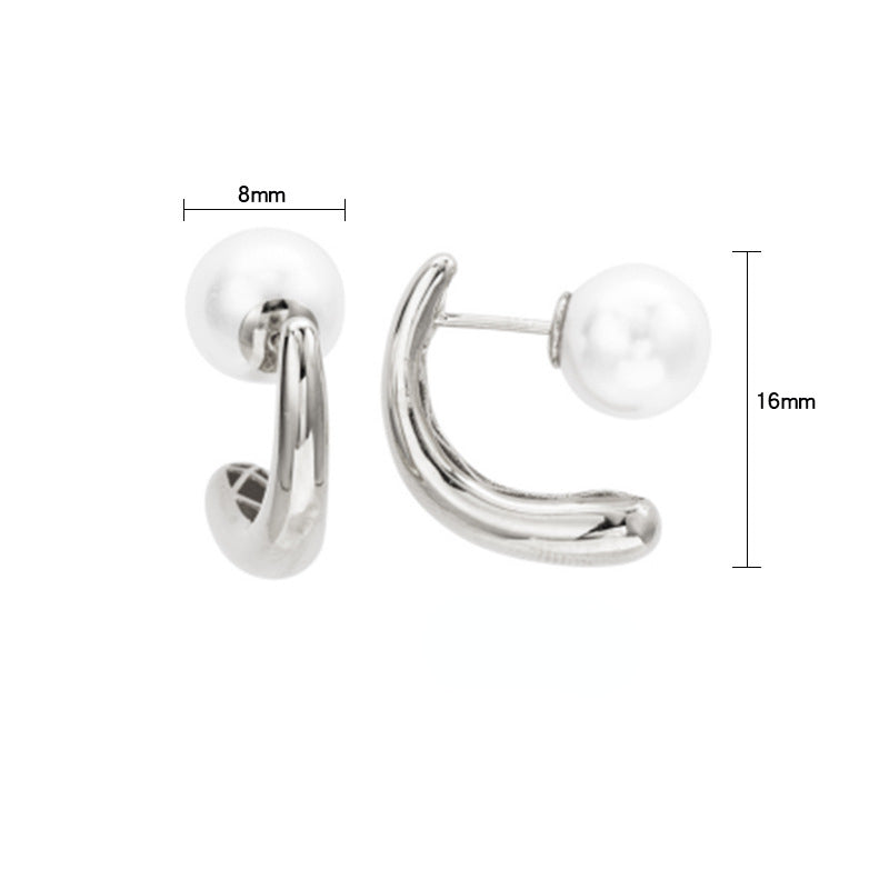 Minimalist Curved Double Band Faux Pearl Earrings