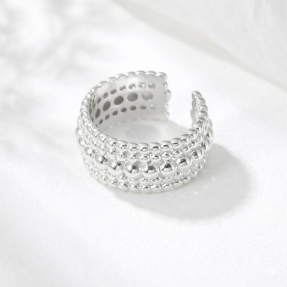 S925 Sterling Silver Layered Bubble Grid Ring