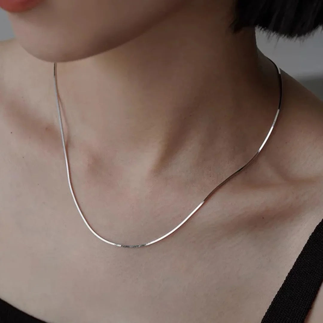 Minimalist Sterling Silver Snake Bone Necklace