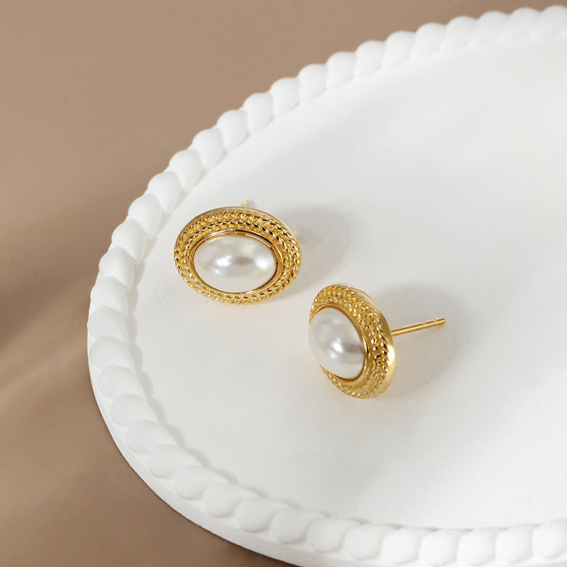 Minimalist Vintage Faux Pearl Inlaid Stud Earrings