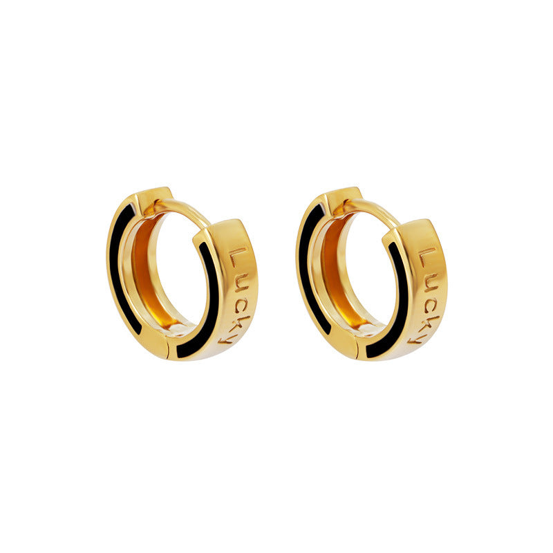 S925 18k Gold Plated Hoop Earrings with Black Glaze