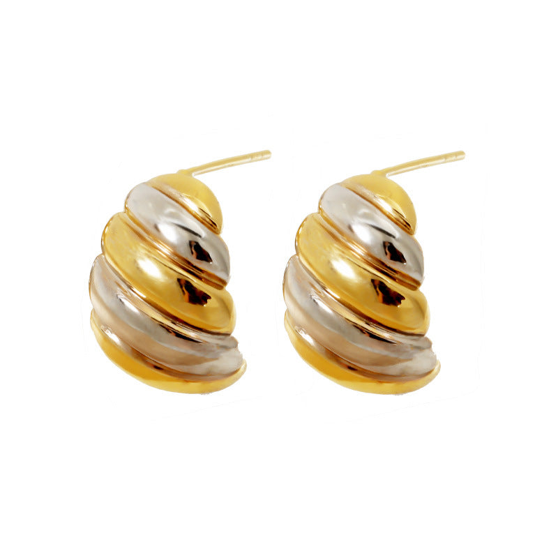 Dainty Striped Dome Croissant Stud Earrings