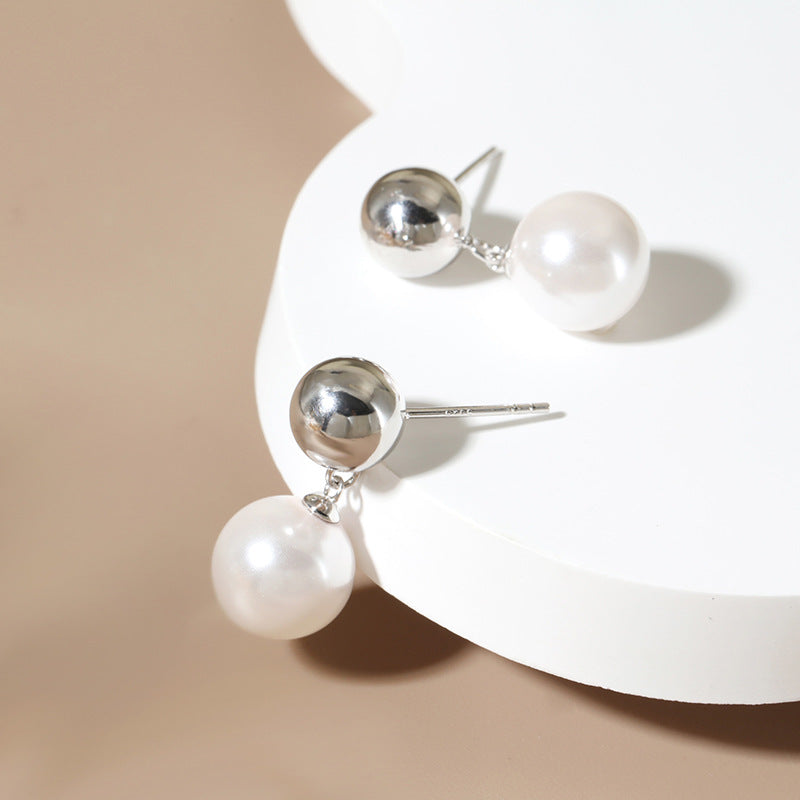 Trendy Sterling Silver Faux Pearl Drop Earrings