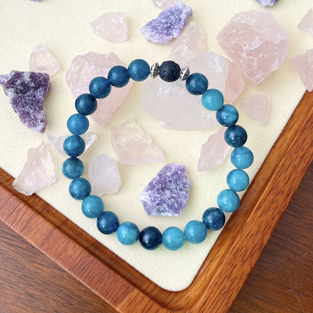 Blue Apatite Bracelet with Lava Stone – Boost Clarity and Manifestation