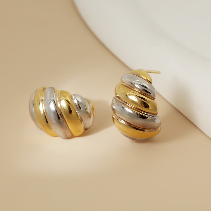 Dainty Striped Dome Croissant Stud Earrings