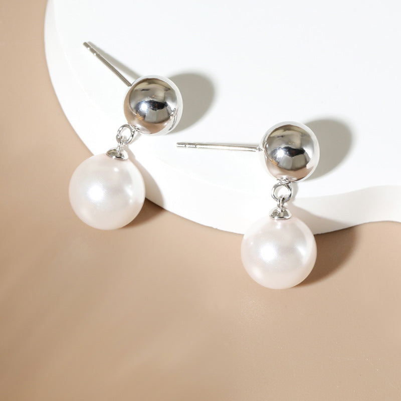 Trendy Sterling Silver Faux Pearl Drop Earrings