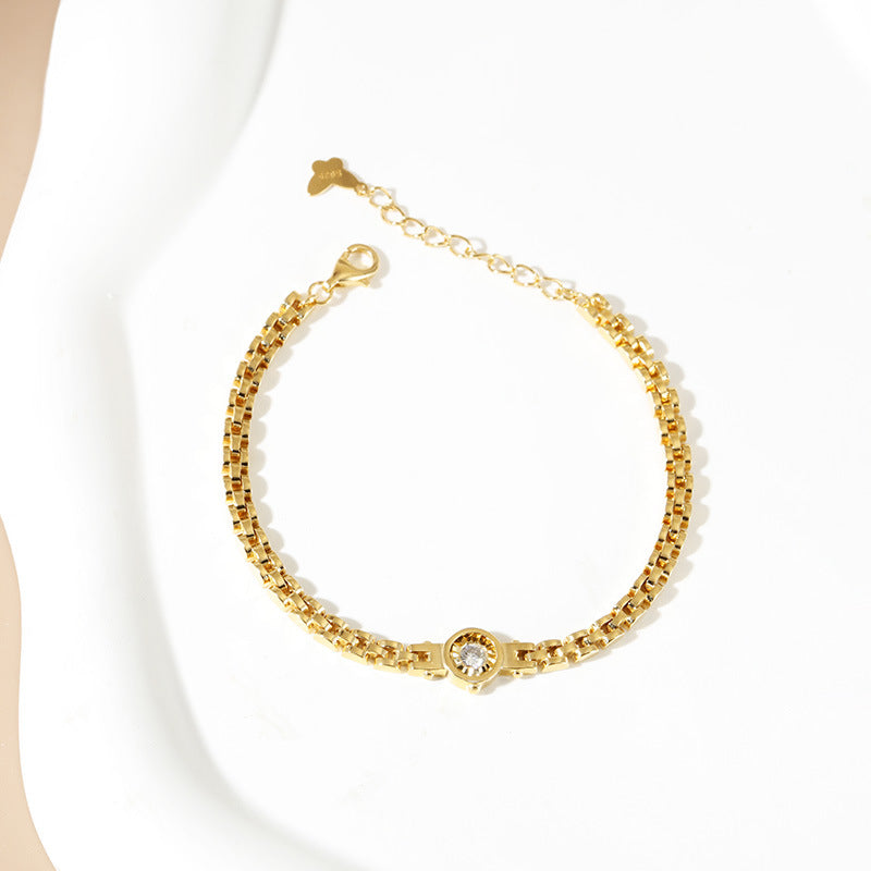 Minimalist Sterling Silver Chain Bracelet with Zircon