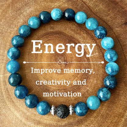 Blue Apatite Bracelet with Lava Stone – Boost Clarity and Manifestation