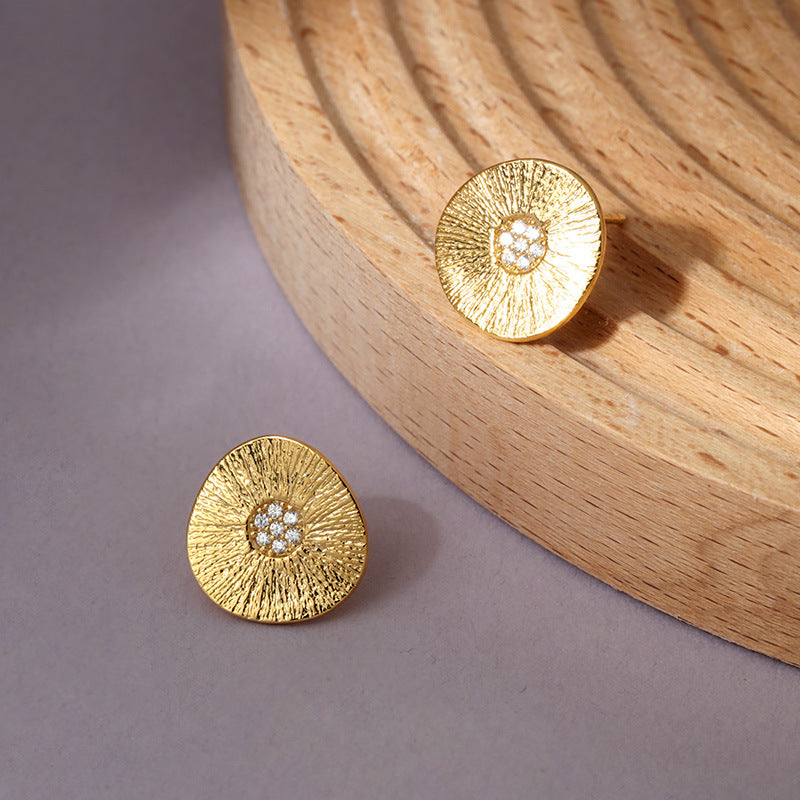 Trendy Lotus Leaf Shaped Brushed Stud Earrings