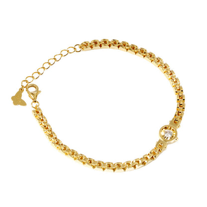 Minimalist Sterling Silver Chain Bracelet with Zircon