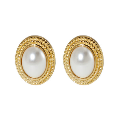 Minimalist Vintage Faux Pearl Inlaid Stud Earrings