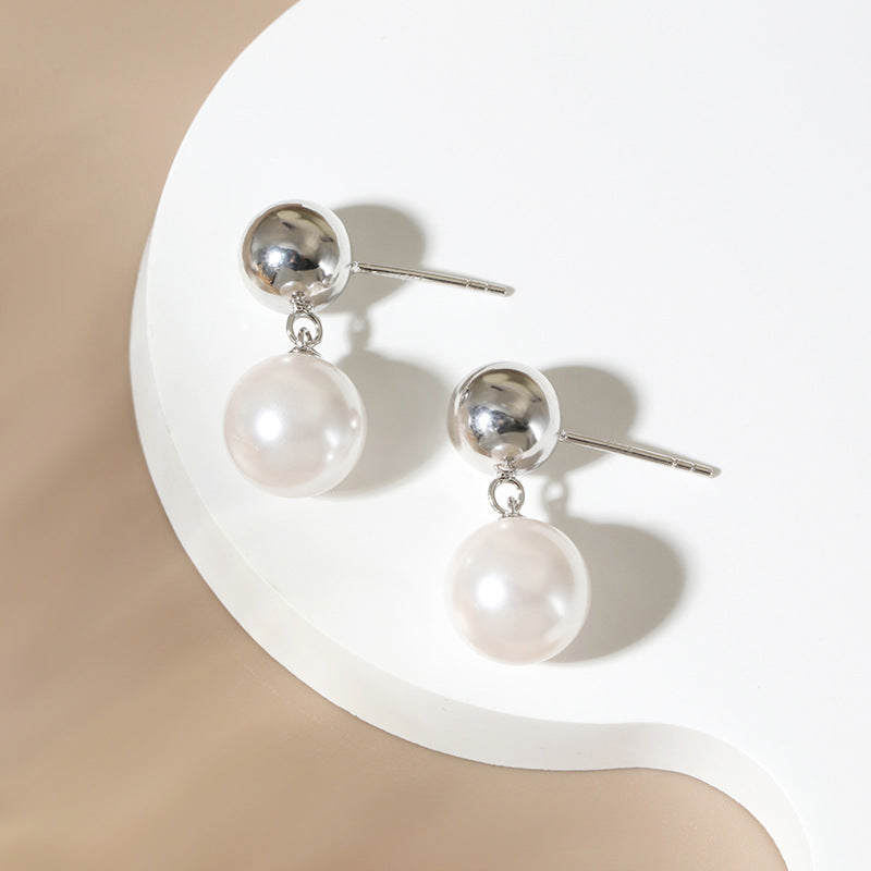 Trendy Sterling Silver Faux Pearl Drop Earrings