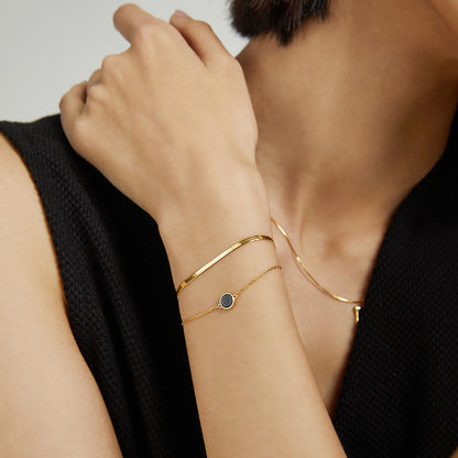 Minimalist Double Layered Serpentine Chain Bracelet with Birthday Stone Black Agate