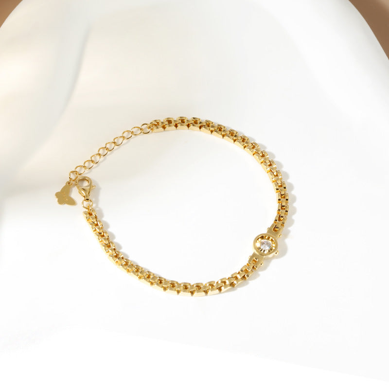 Minimalist Sterling Silver Chain Bracelet with Zircon