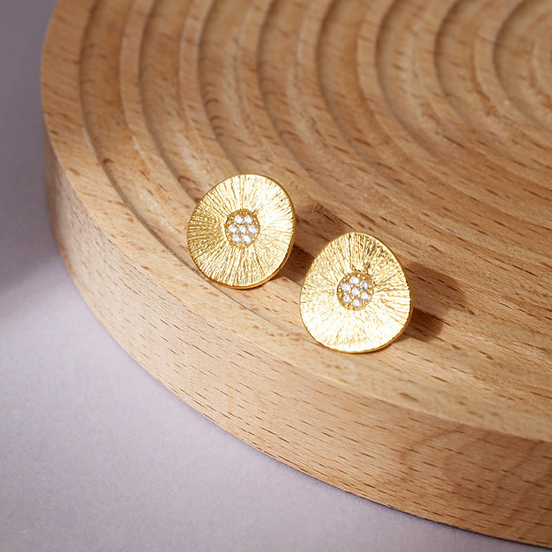 Trendy Lotus Leaf Shaped Brushed Stud Earrings