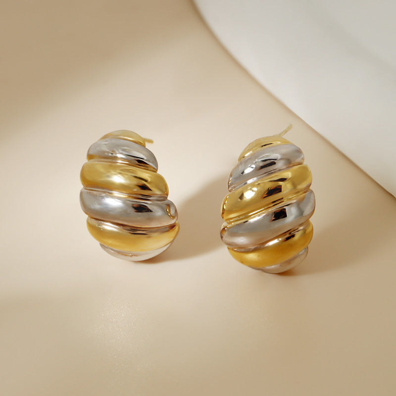 Dainty Striped Dome Croissant Stud Earrings