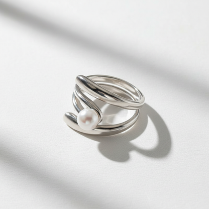S925 Sterling Silver Irregular Sculptural Pearl Ring