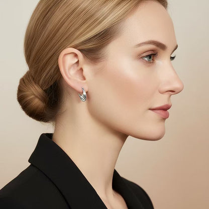 Wave Pattern Stud Hoop Earrings