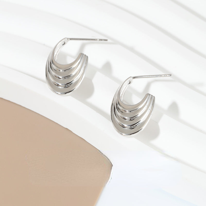 Wave Pattern Stud Hoop Earrings